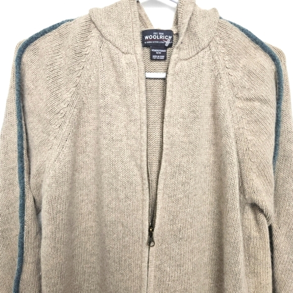 Woolrich Womens Sz M Beige Open Zipped Hooded Sweater Angora Blend - Picture 5 of 7